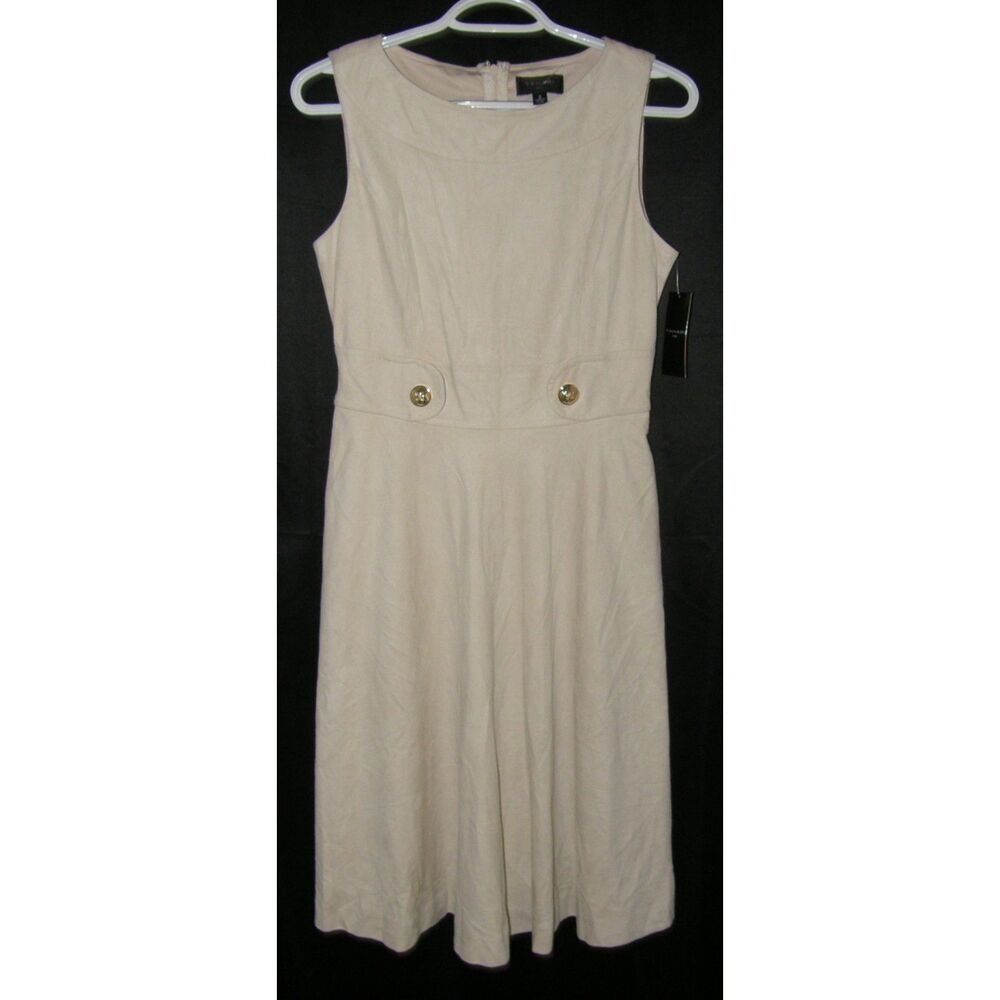 NEW Cream Beige Sz 2 Sleeveless Soft Faux Suede Knee Length Dress Pockets TAHARI